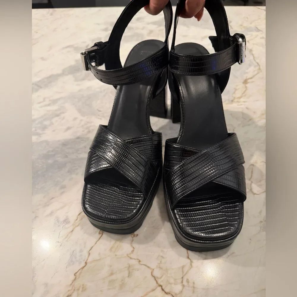 The Kooples Black Textured platform block Heels